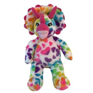 Build A Bear Triceratops Dinosaur Plush 17" Rainbow Hearts Stuffed Animal Toy